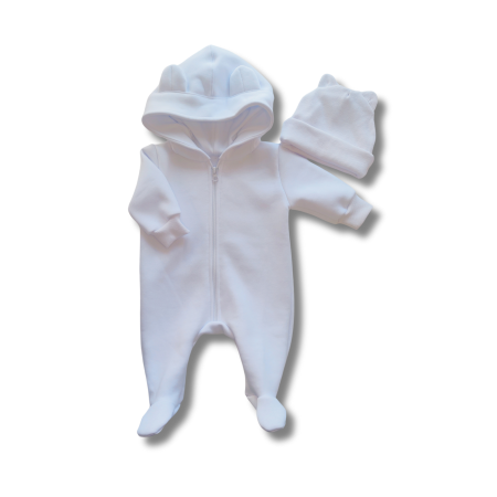 Salopete si costumase demisezon - Salopetă Pampy din tricot de bumbac flaușat + căciuliță