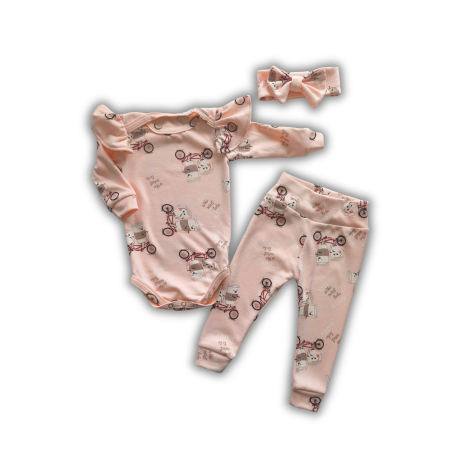 Seturi pentru nounascuti - Set body cu aripioare pantalonasi si bentita