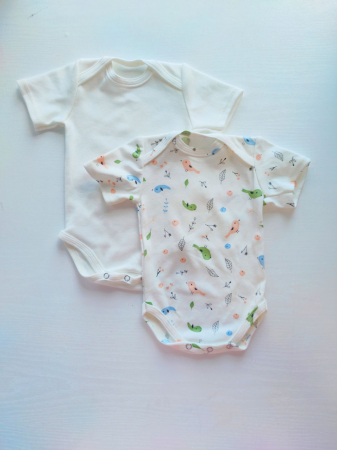 Hainute pentru copii - Set Body cu mîneca scurta Birds+Ivory (2 buc)