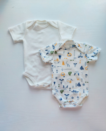Hainute pentru copii - Set Body cu mîneca scurta Safari+Ivory (2 buc)