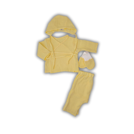 Seturi pentru nounascuti - Set din muslin Pampy cu camasa (0-3 luni) Roz