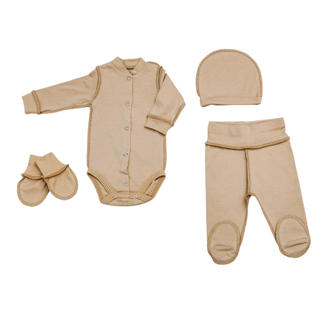 Seturi pentru nounascuti - Set din 4 piese (body+pantalonași+căciuliță+mănuși anti-zgârieturi)