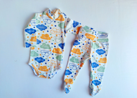 Hainute pentru copii - Set Pampy (6-9 luni) Body+Pantolonasi Sweet dreams