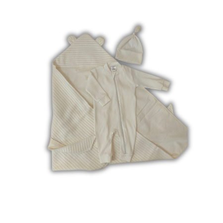 Plicuri pentru nounascuti - Set pentru externare Pampy – Ivory cu plic „Codiță” (3 piese)