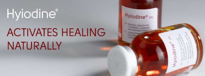 vindecarea plăgilor în mediul umed sub control local bacteriostatic a Hyiodine nu aderă la plagă [6]