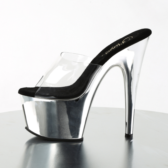 Sandale Pleaser toc inalt si platforma pole dance toc 17 cm argintii [4]