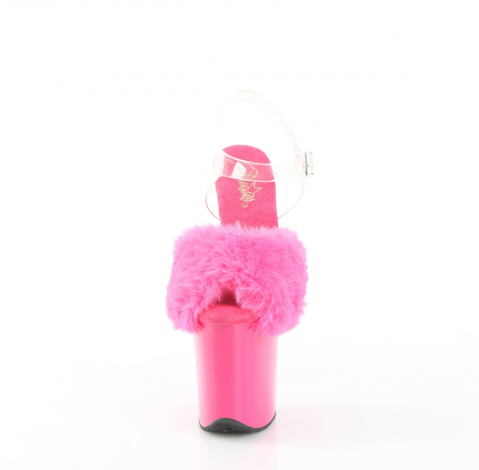 Sandale fucsia cu toc inalt si platforma, sandale cu puf [3]