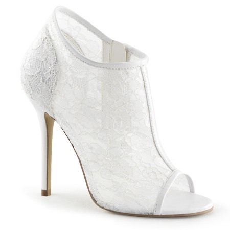 Botine - Botine din dantela cu toc inalt de 12 cm elegante albe de mireasa