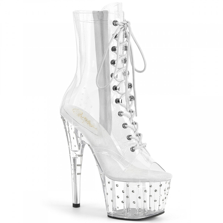 Botine - Botine transparente, cu pietricele si toc inalt