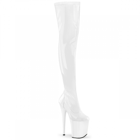 Cizme Peste Genunchi - Cizme peste genunchi toc inalt 20 cm pole dance, cizme albe