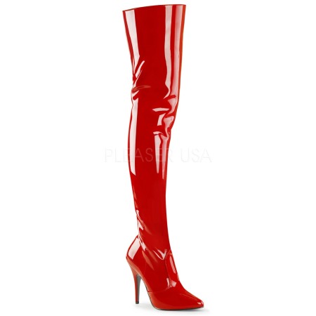 Pleaser USA - Lider mondial in incaltaminte sexy & urbana - Cizme lungi peste genunchi, rosii, cu aspect latex SEDUCE 3010