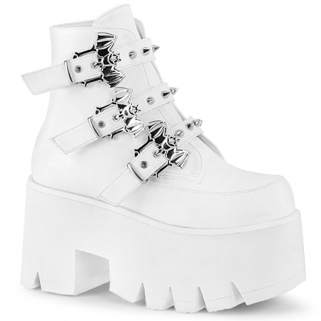 Pantofi Mireasa - Ghete albe stil gotic, opium, demonia cult, cu toc gros