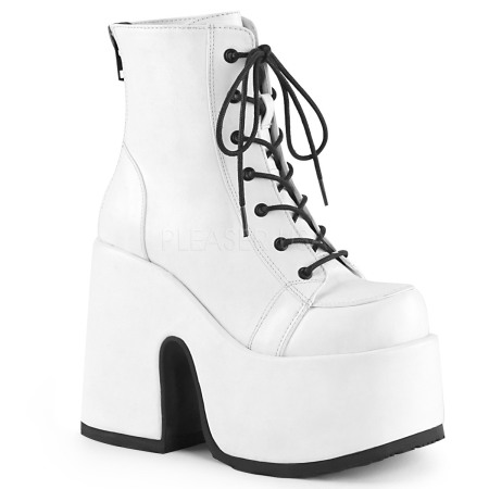 Botine - Ghete Camel 203 demonia cult albe stil gotic toc gros