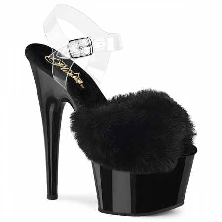 Sandale Saboti Show - Sandale cu puf cu toc inalt si platforma, brand Pleaser USA