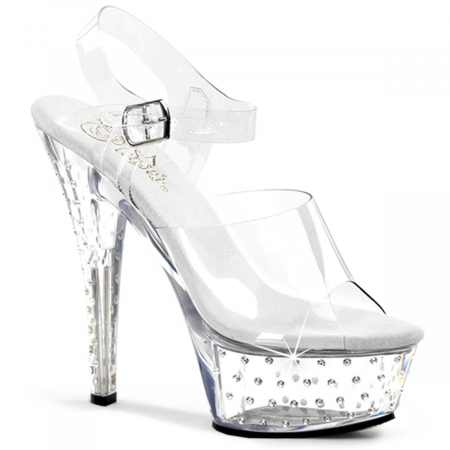 Pantofi - sandale transparente, cu pietricele, pentru dans la bara, Pleaser USA