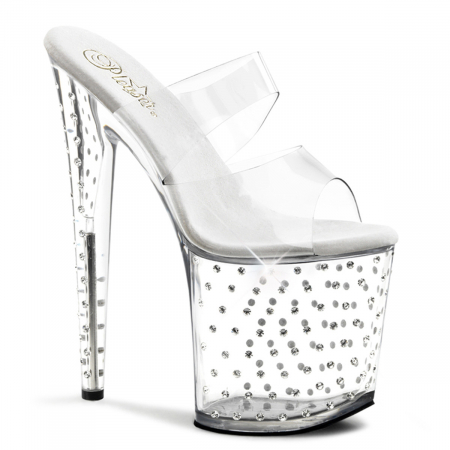 Sandale - Sandale transparente, de dama, cu toc inalt si platforma Pleaser