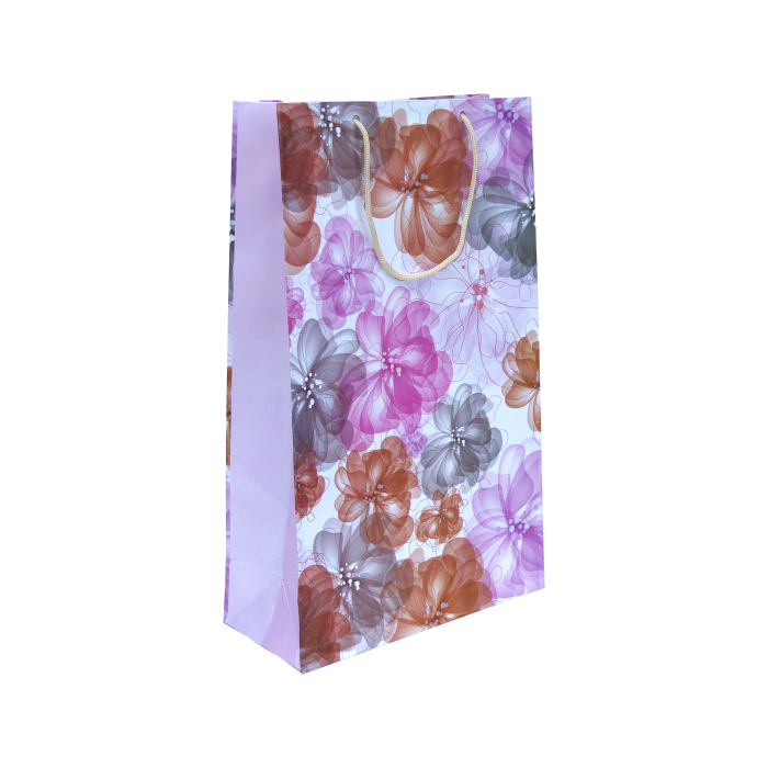 Punga cadou de hartie mare cu model vara - flori roz-gri [1]