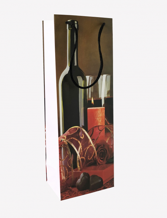 Punga de cadou din hartie pentru sticla cu model lumanari si ciocolata [4]