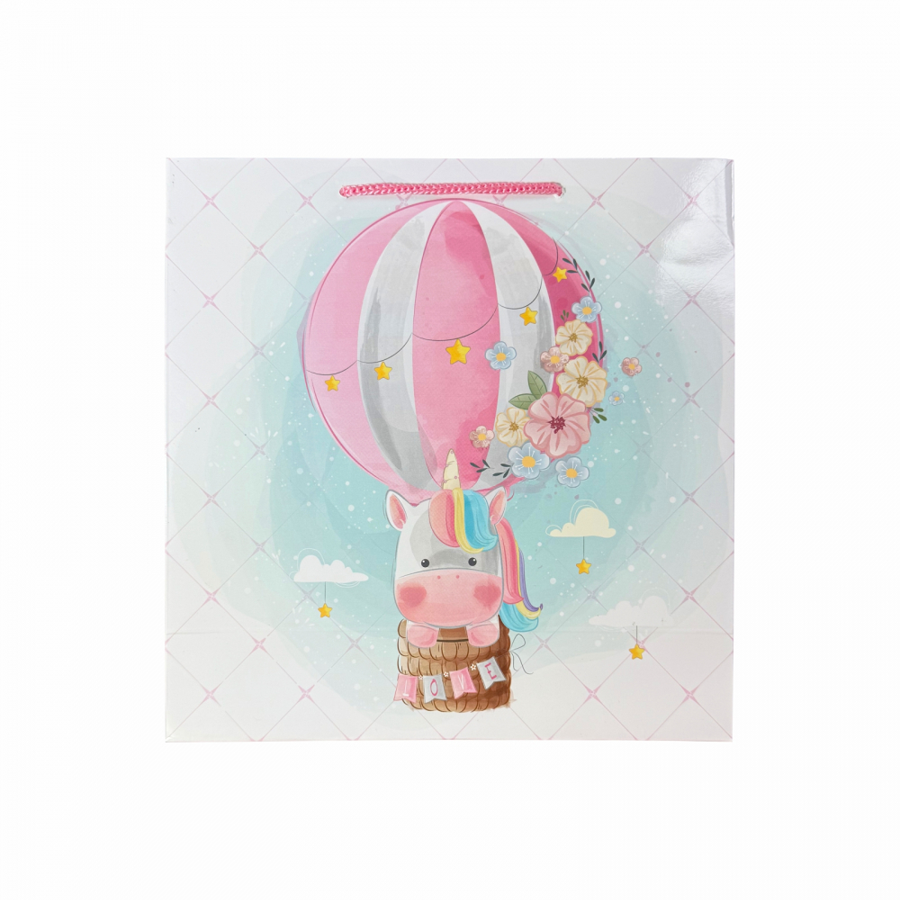 Punga de cadou patrata, 24x24x9 cm, model UNICORN ROZ [2]