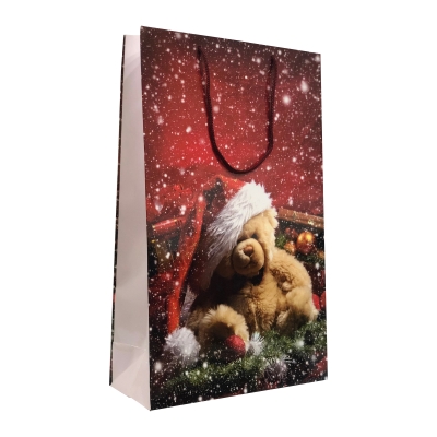 Pungi cadou MARI - Punga cadou de hartie mare cu model iarna - ursulet