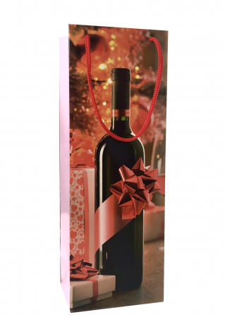 Punga de cadou din hartie pentru sticla cu model cadouri de Craciun [1]