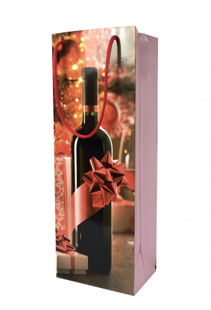 Pungi (LUX/kraft/hartie/PP) - Punga de cadou din hartie pentru sticla cu model cadouri de Craciun