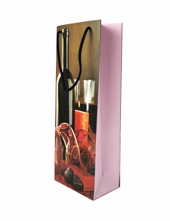 Pungi (LUX/kraft/hartie/PP) - Punga de cadou din hartie pentru sticla cu model lumanari si ciocolata