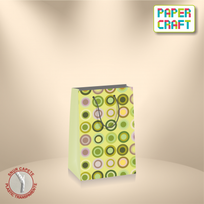 Pungi (LUX/kraft/hartie/PP) - Punga cadou de hartie medie cu model vara - cercuri verzi