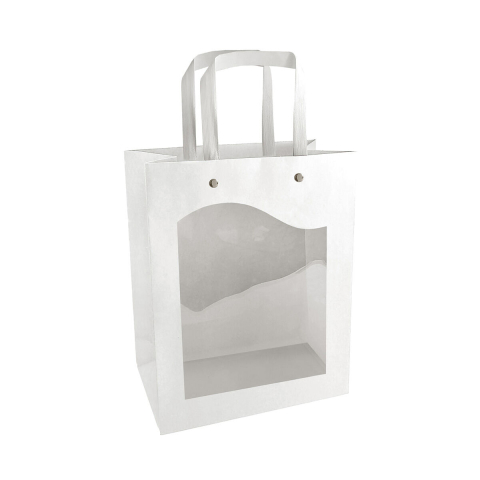 Pungi din hârtie  Kraft - Punga alba cu fereastra transparenta 140x110x80 mm