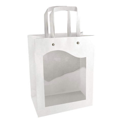 Pungi din hârtie  Kraft - Punga alba cu fereastra transparenta 230x180x85 mm