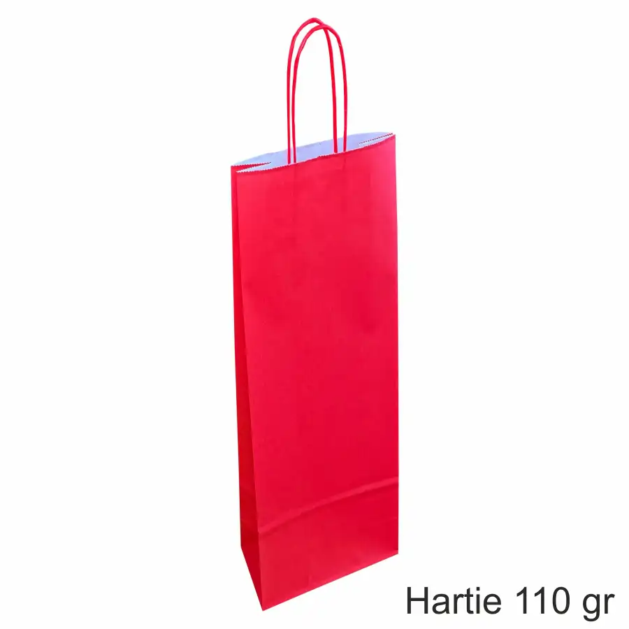 Pungi si sacose hartie kraft - Pungi hartie ROSII pentru 1 sticla vin, 14x39x8 cm