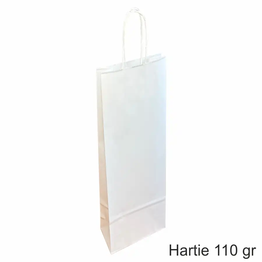 Pungi si sacose hartie kraft - Pungi hartie ALBE pentru 1 sticla vin, 14x39x8 cm