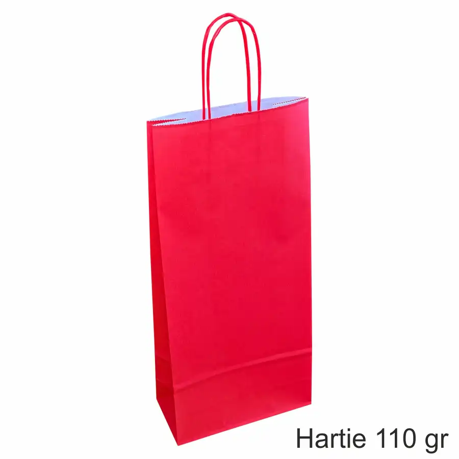 Pungi si sacose hartie kraft - Pungi hartie ROSII pentru 2 sticle vin, 18x39x8 cm