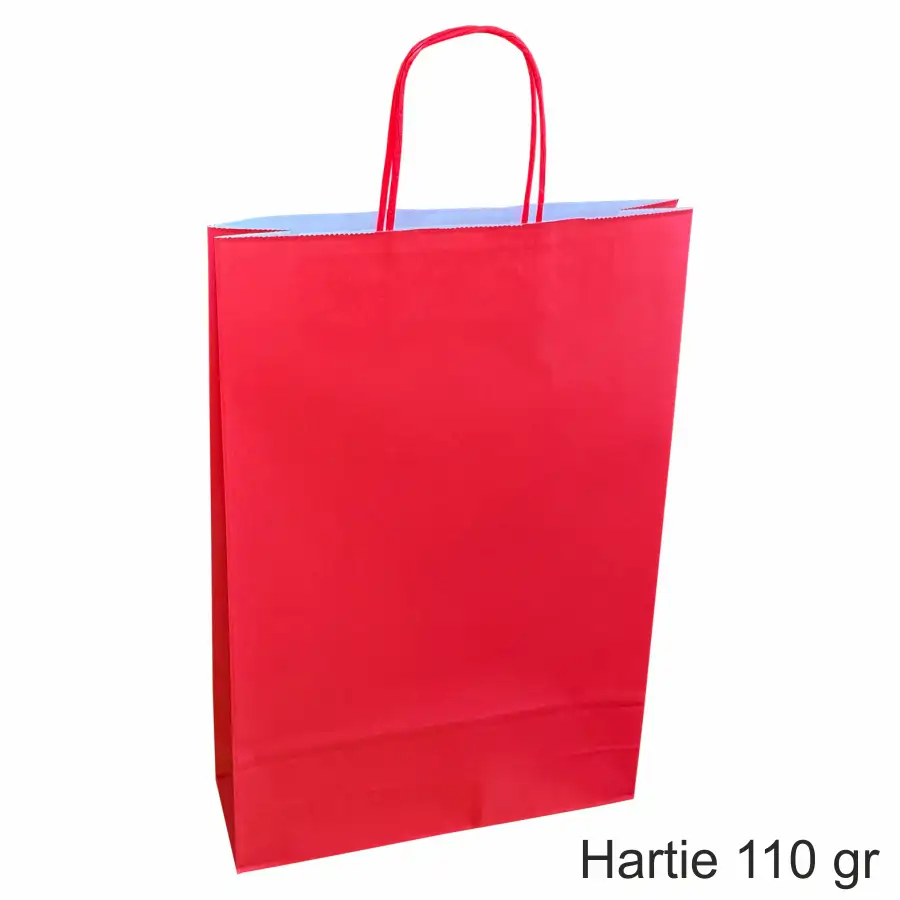 Pungi si sacose hartie kraft - Pungi hartie ROSII pentru 3 sticle vin, 26x39x8 cm