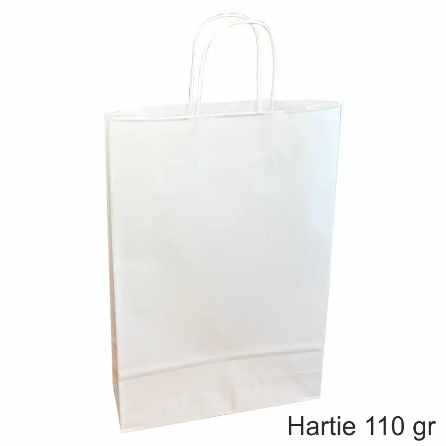 Pungi si sacose hartie kraft - Pungi hartie ALBE pentru 3 sticle vin, 26x39x8 cm
