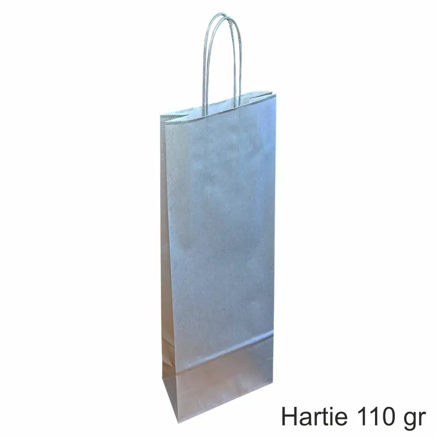 Pungi si sacose hartie kraft - Pungi hartie ARGINTII pentru 1 sticla vin, 14x39x8 cm