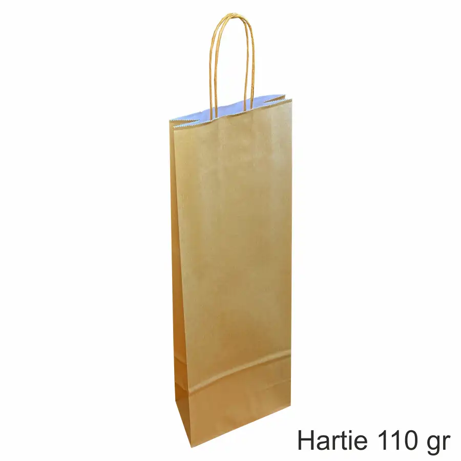 Pungi si sacose hartie kraft - Pungi hartie AURII pentru 1 sticla vin, 14x39x8 cm