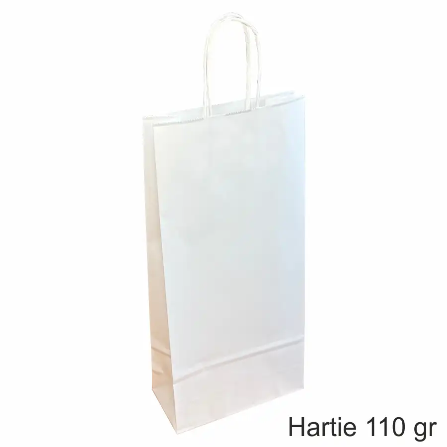 Pungi si sacose hartie kraft - Pungi hartie ALBE pentru 2 sticle vin, 18x39x8 cm