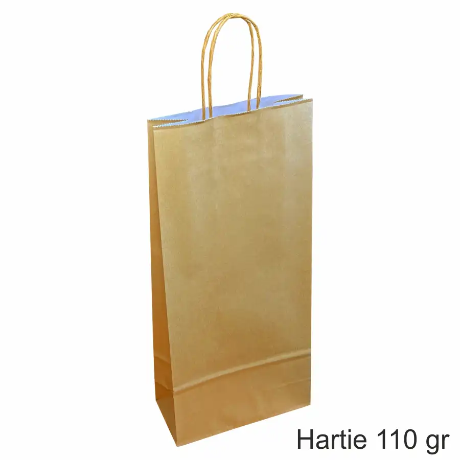 Pungi si sacose hartie kraft - Pungi hartie AURII pentru 2 sticle vin, 18x39x8 cm