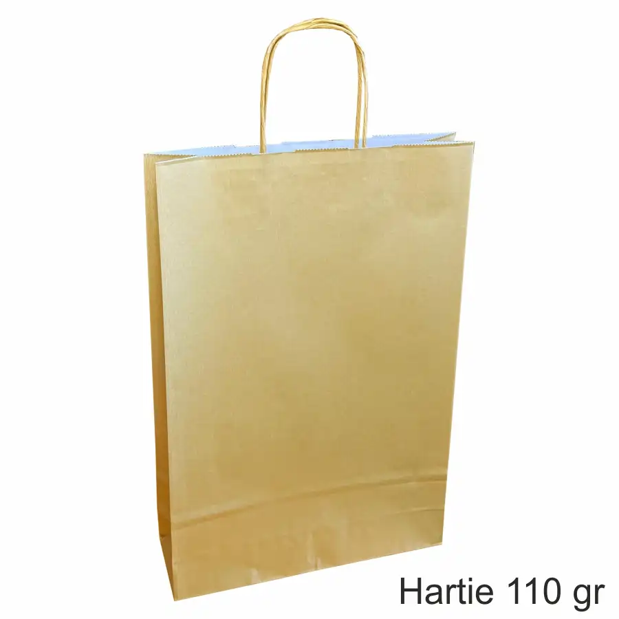 Pungi si sacose hartie kraft - Pungi hartie AURII pentru 3 sticle vin, 26x39x8 cm