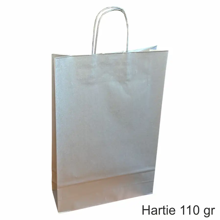 Pungi si sacose hartie kraft - Pungi hartie ARGINTII pentru 3 sticle vin, 26x39x8 cm