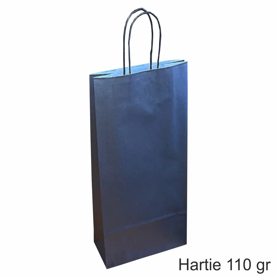 Pungi si sacose hartie kraft - Pungi hartie NEGRE pentru 2 sticle vin, 18x39x8 cm