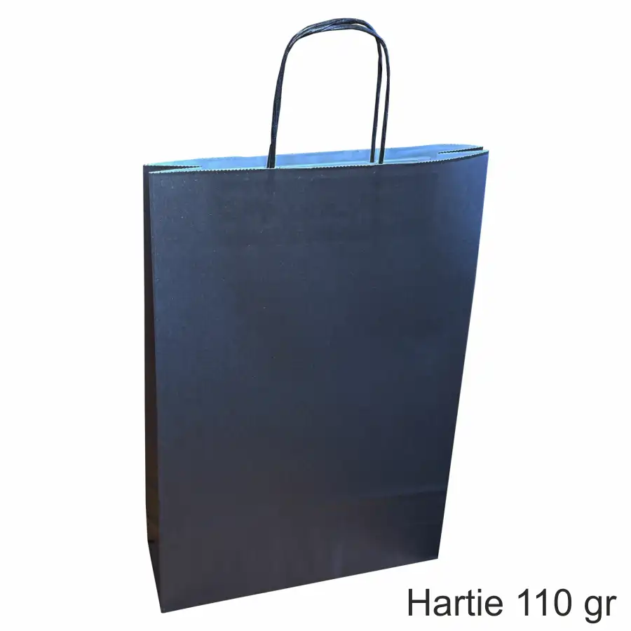 Pungi si sacose hartie kraft - Pungi hartie NEGRE pentru 3 sticle vin, 26x39x8 cm