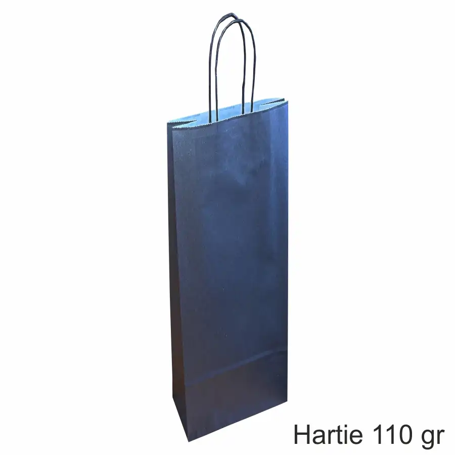 Pungi si sacose hartie kraft - Pungi hartie NEGRE pentru 1 sticla vin, 14x39x8 cm