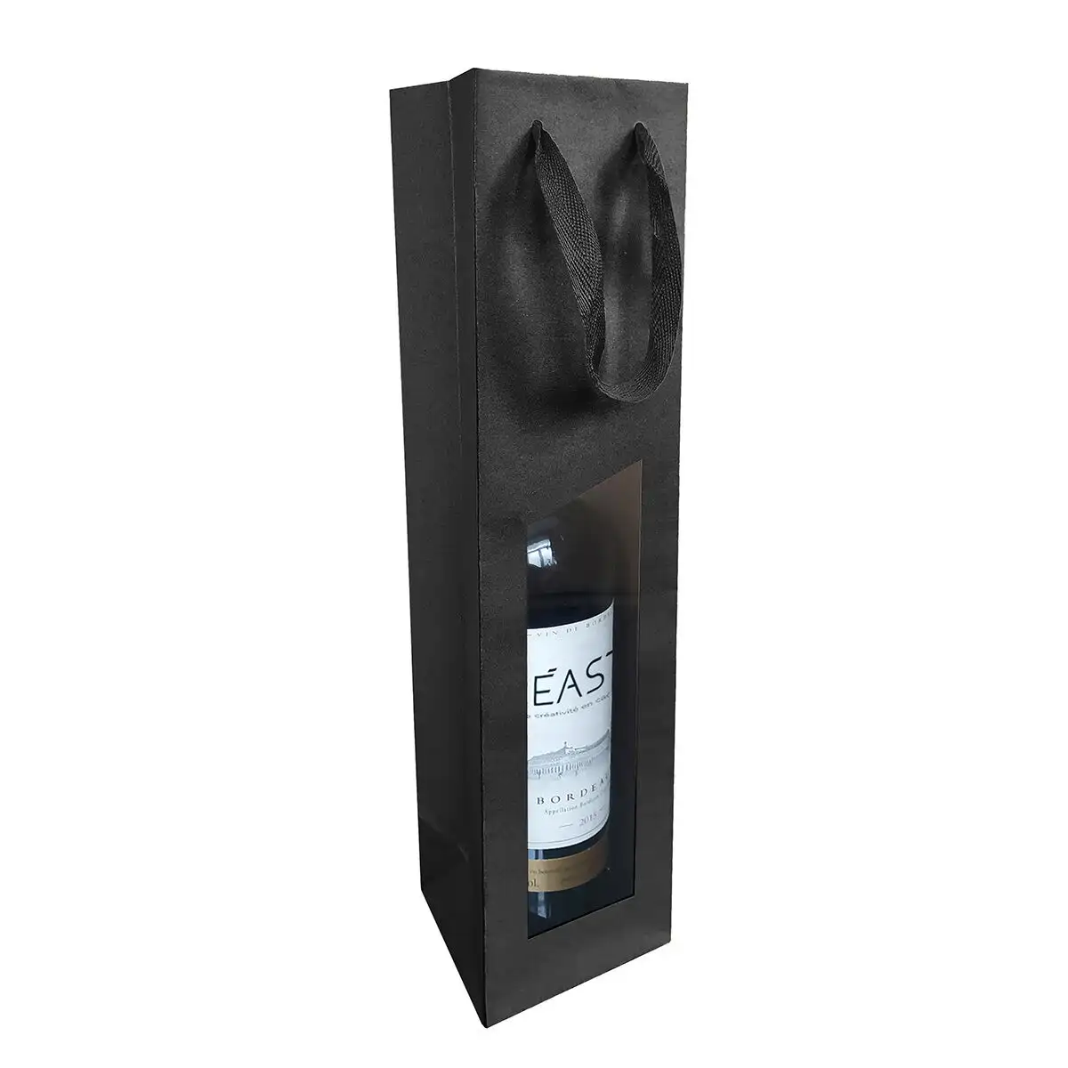 Pungi din hârtie  Kraft - Punga neagra cu fereastra transparenta 91x95x385 mm
