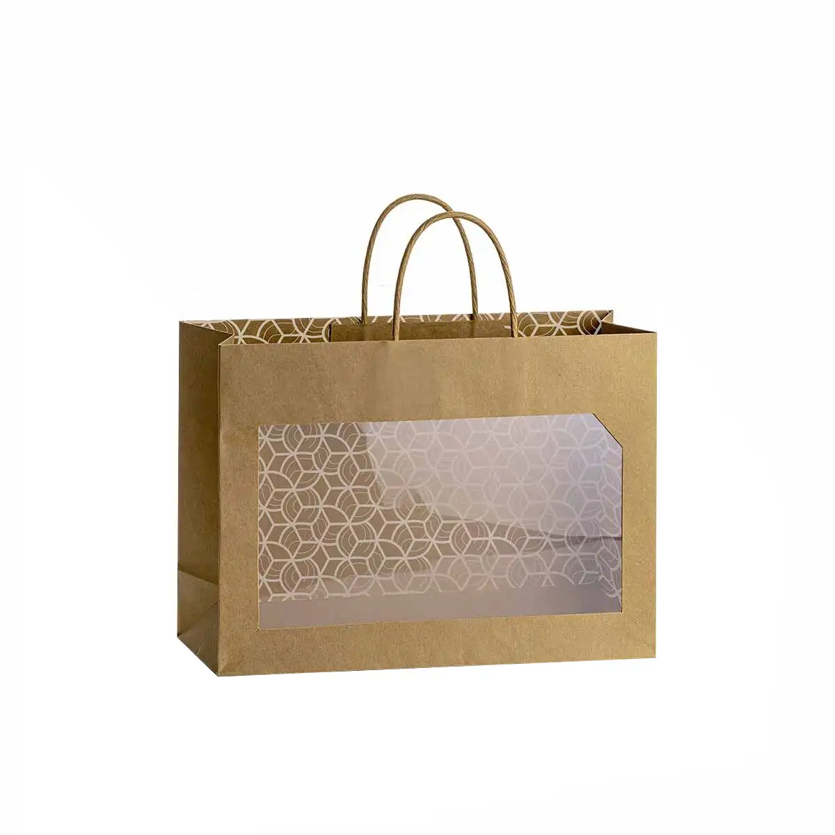 Pungi din hârtie  Kraft - Punga kraft cu fereastra transparenta 200x150x75 mm