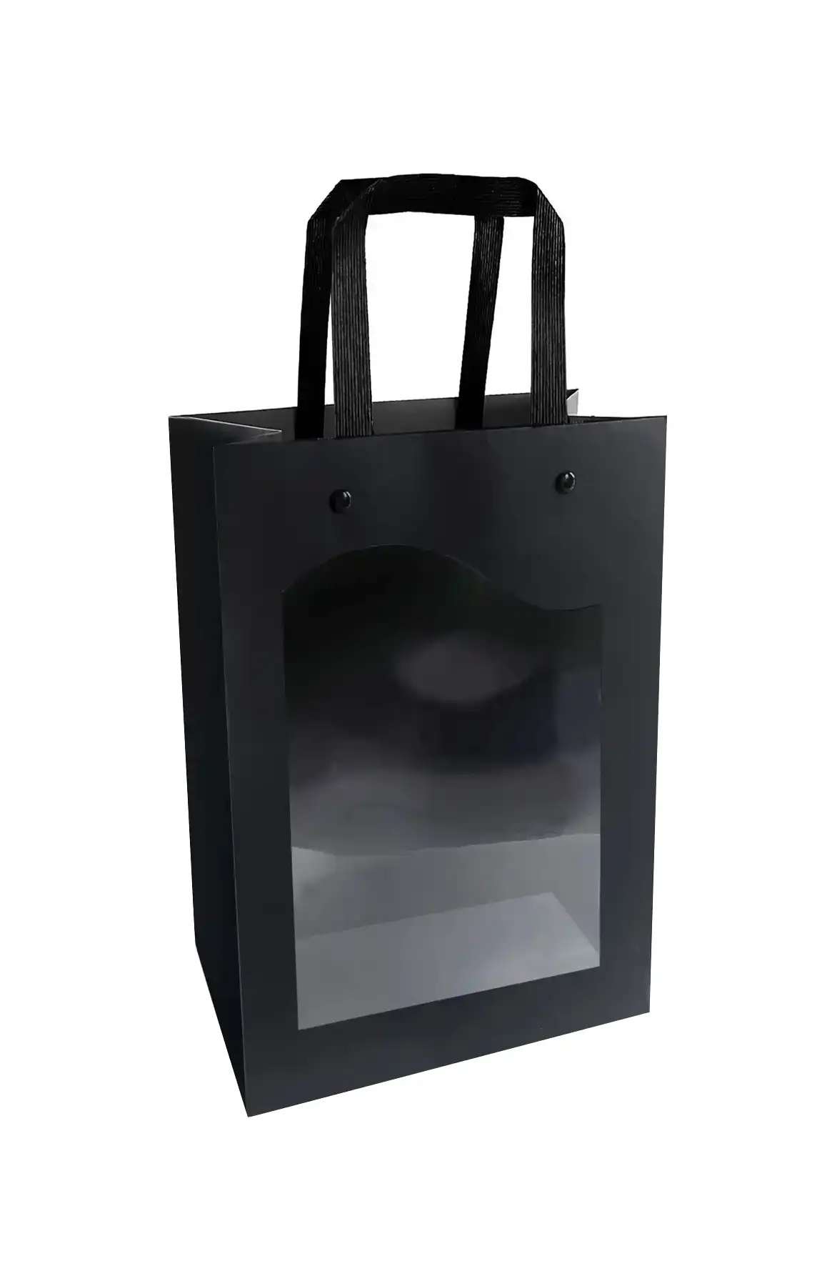Pungi din hârtie  Kraft - Punga neagra cu fereastra transparenta 140x110x80 mm