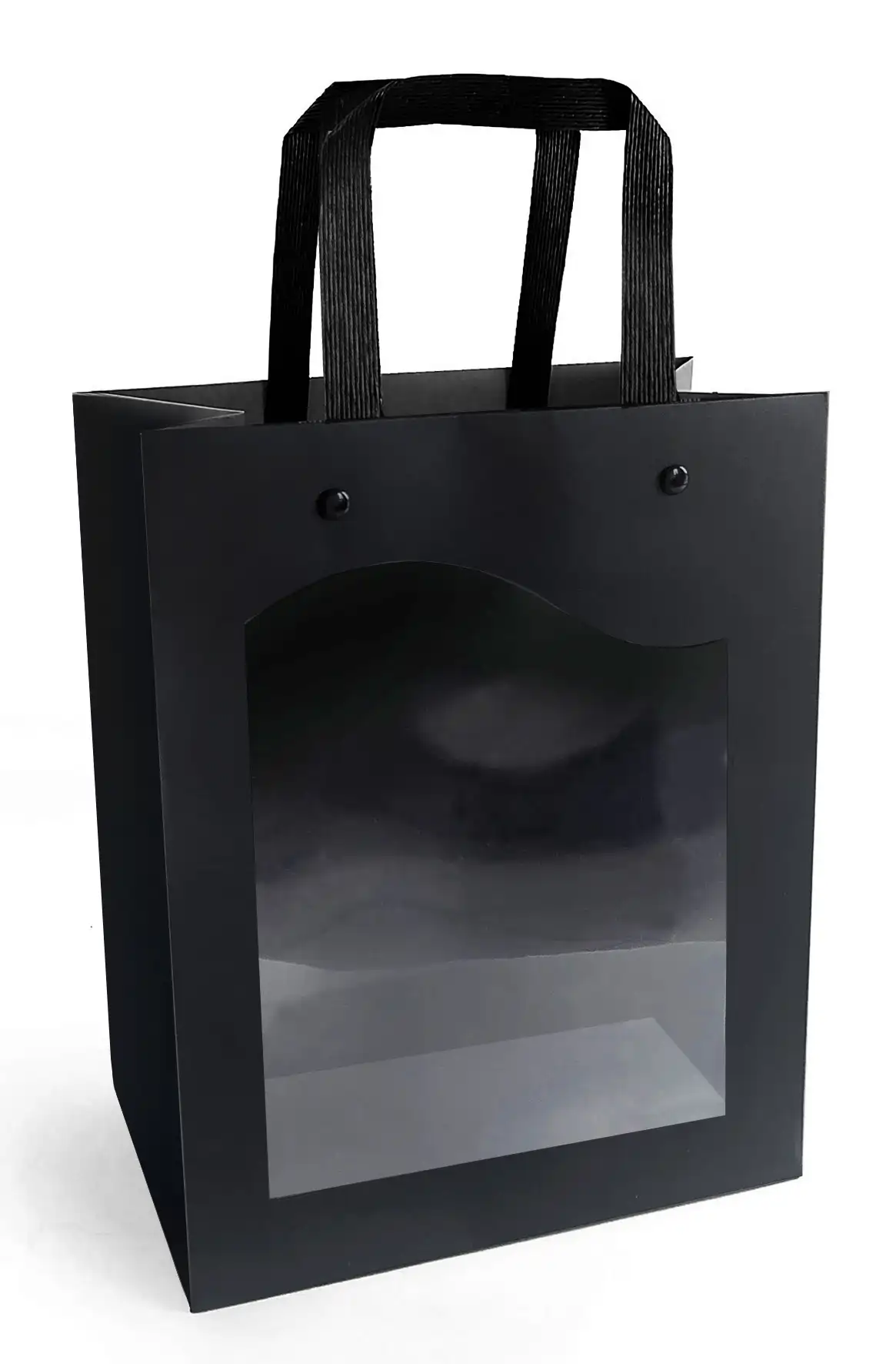 Pungi din hârtie  Kraft - Punga neagra cu fereastra transparenta 230x180x85mm