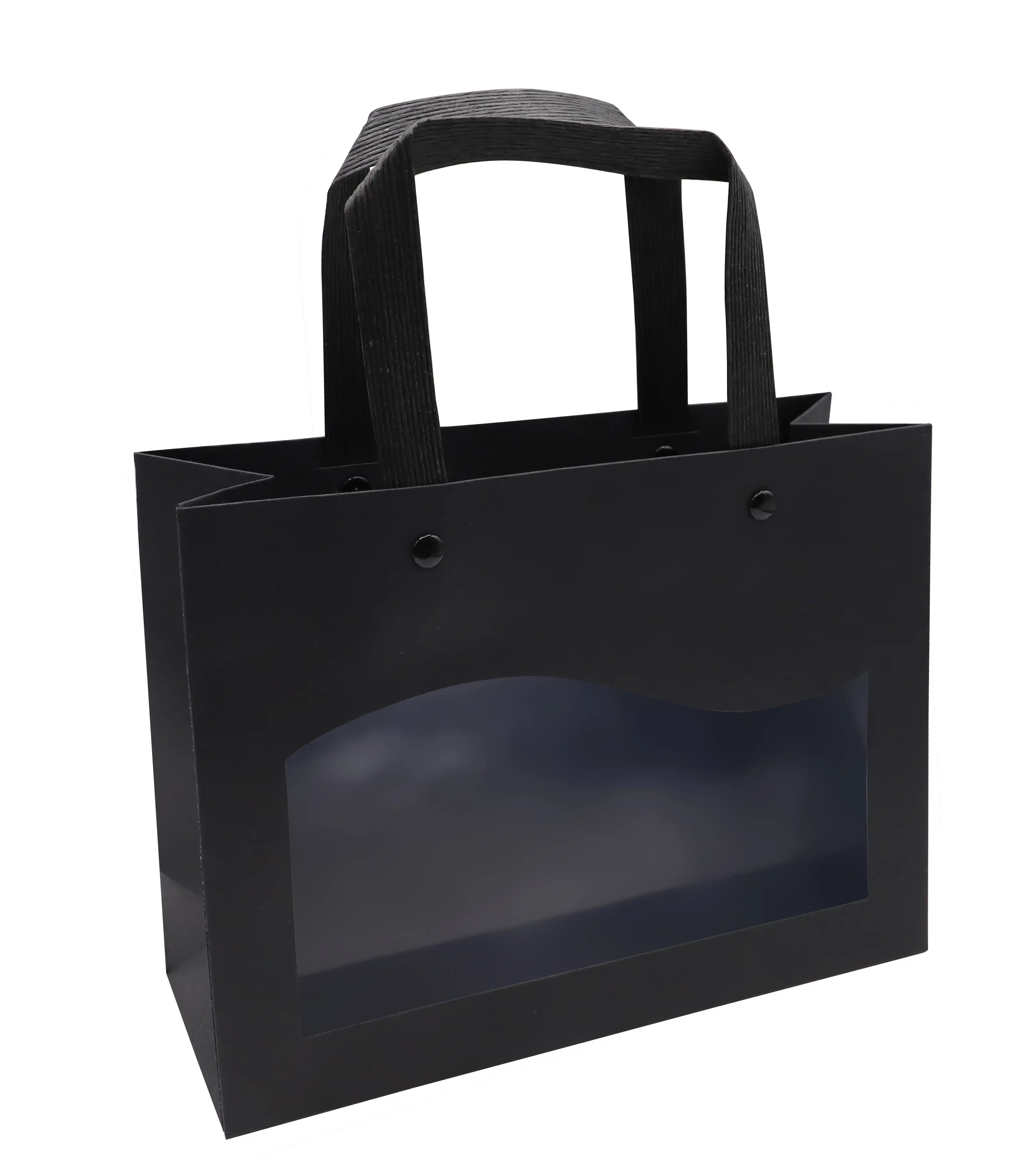 Pungi din hârtie  Kraft - Punga neagra cu fereastra transparenta 150x200x75mm