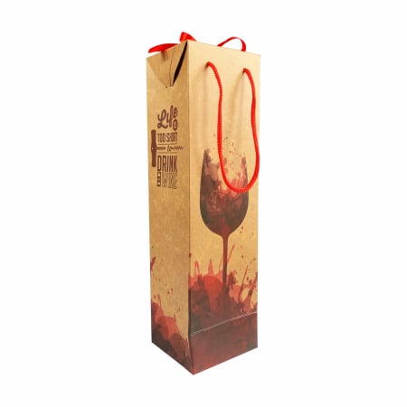 Boxbag - SET 10 Boxbag pungi cadou kraft model pahare pentru 1 sticla vin (35x10x9 cm)